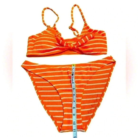NWOT, SHEIN, Textured Tie-Front Striped Bikini  Set, XL, Orange & White ☀️ - Picture 8 of 9